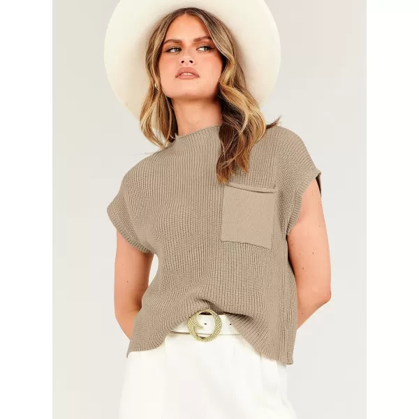 imageANRABESS Women Casual Sleeveless Mock Neck Ribbed Knit Loose Fit Trendy Spring Cropped Sweater Top with PocketLight Khaki