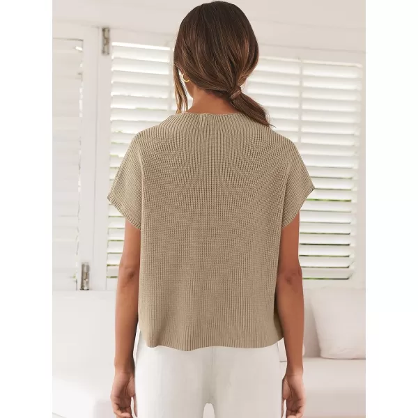 imageANRABESS Women Casual Sleeveless Mock Neck Ribbed Knit Loose Fit Trendy Spring Cropped Sweater Top with PocketLight Khaki