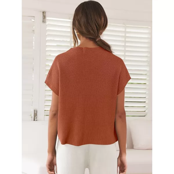 imageANRABESS Women Casual Sleeveless Mock Neck Ribbed Knit Loose Fit Trendy Spring Cropped Sweater Top with PocketRust