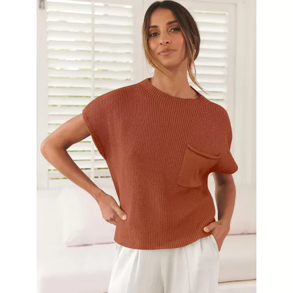imageANRABESS Women Casual Sleeveless Mock Neck Ribbed Knit Loose Fit Trendy Spring Cropped Sweater Top with PocketRust