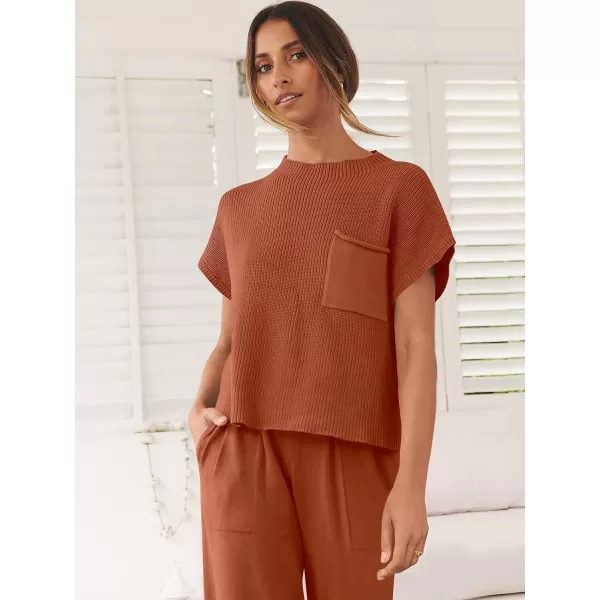 imageANRABESS Women Casual Sleeveless Mock Neck Ribbed Knit Loose Fit Trendy Spring Cropped Sweater Top with PocketRust
