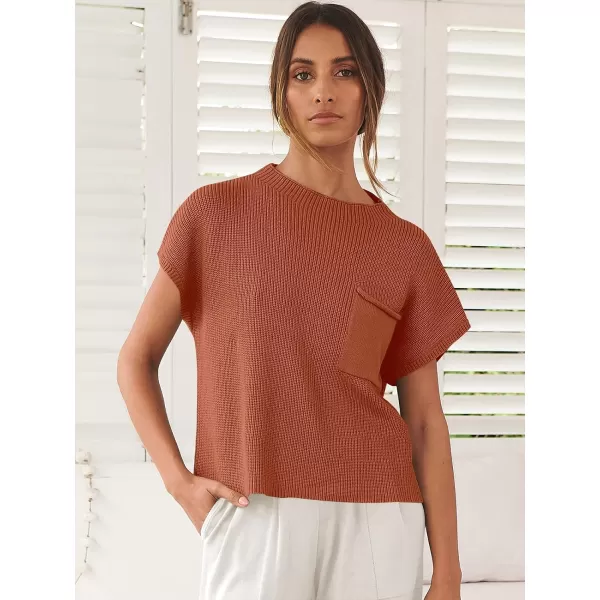 imageANRABESS Women Casual Sleeveless Mock Neck Ribbed Knit Loose Fit Trendy Spring Cropped Sweater Top with PocketRust