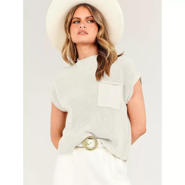 imageANRABESS Women Casual Sleeveless Mock Neck Ribbed Knit Loose Fit Trendy Spring Cropped Sweater Top with PocketWhite