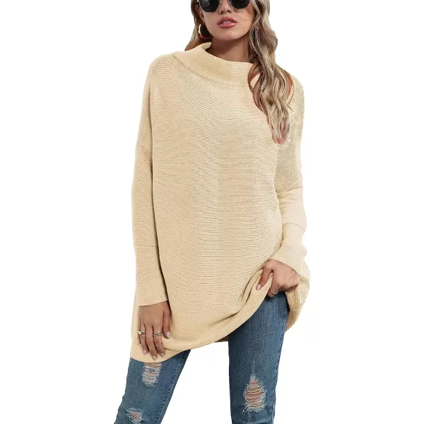 imageANRABESS Women Casual Turtleneck Batwing Sleeve Slouchy Oversized Ribbed Knit Tunic Sweaters PulloverApricot