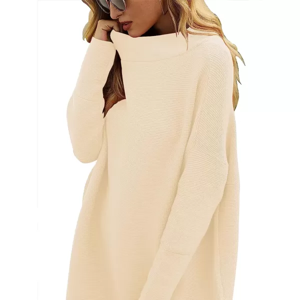 imageANRABESS Women Casual Turtleneck Batwing Sleeve Slouchy Oversized Ribbed Knit Tunic Sweaters PulloverApricot