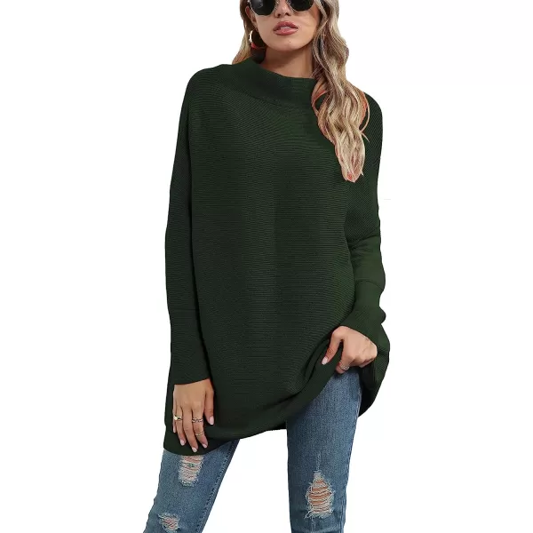 imageANRABESS Women Casual Turtleneck Batwing Sleeve Slouchy Oversized Ribbed Knit Tunic Sweaters PulloverArmygreen