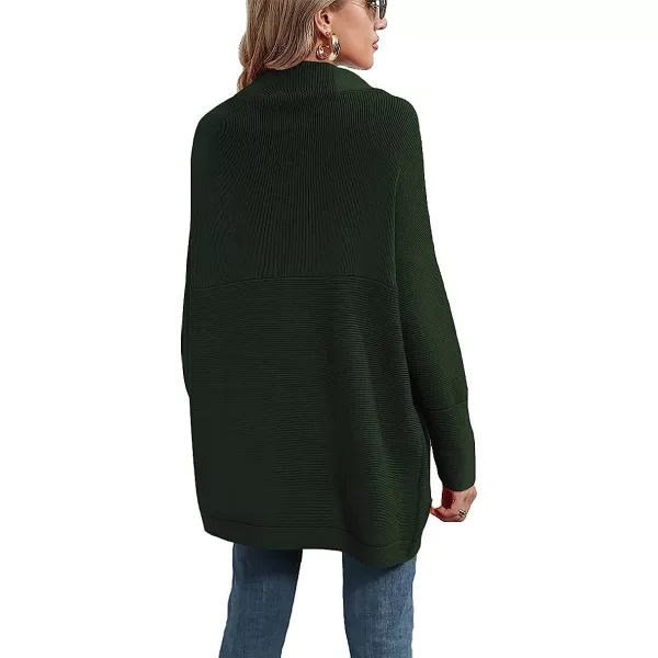 imageANRABESS Women Casual Turtleneck Batwing Sleeve Slouchy Oversized Ribbed Knit Tunic Sweaters PulloverArmygreen