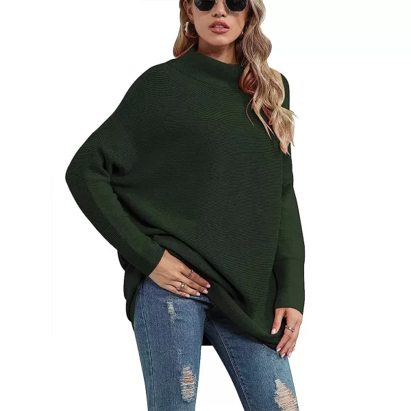 imageANRABESS Women Casual Turtleneck Batwing Sleeve Slouchy Oversized Ribbed Knit Tunic Sweaters PulloverArmygreen