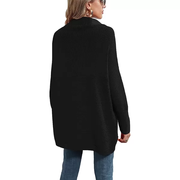 imageANRABESS Women Casual Turtleneck Batwing Sleeve Slouchy Oversized Ribbed Knit Tunic Sweaters PulloverBlack
