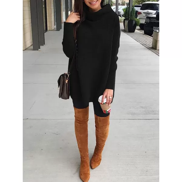 imageANRABESS Women Casual Turtleneck Batwing Sleeve Slouchy Oversized Ribbed Knit Tunic Sweaters PulloverBlack