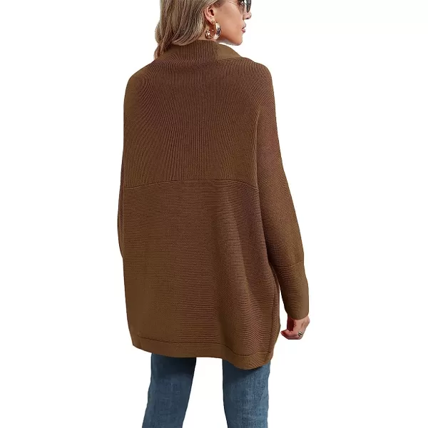 imageANRABESS Women Casual Turtleneck Batwing Sleeve Slouchy Oversized Ribbed Knit Tunic Sweaters PulloverCoffee