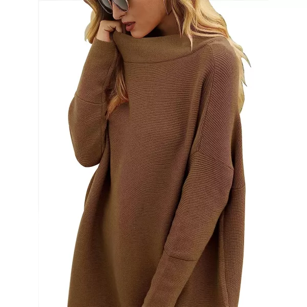 imageANRABESS Women Casual Turtleneck Batwing Sleeve Slouchy Oversized Ribbed Knit Tunic Sweaters PulloverCoffee
