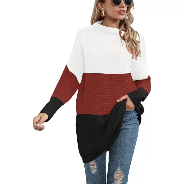 imageANRABESS Women Casual Turtleneck Batwing Sleeve Slouchy Oversized Ribbed Knit Tunic Sweaters PulloverColor Block 1