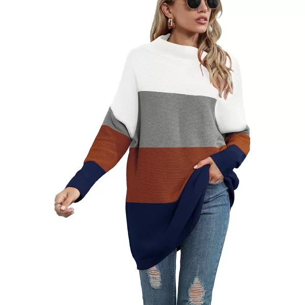 imageANRABESS Women Casual Turtleneck Batwing Sleeve Slouchy Oversized Ribbed Knit Tunic Sweaters PulloverColor Block 2