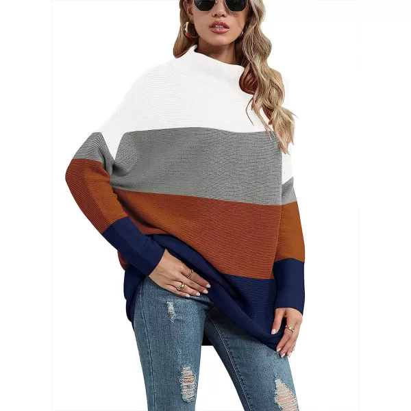 imageANRABESS Women Casual Turtleneck Batwing Sleeve Slouchy Oversized Ribbed Knit Tunic Sweaters PulloverColor Block 2