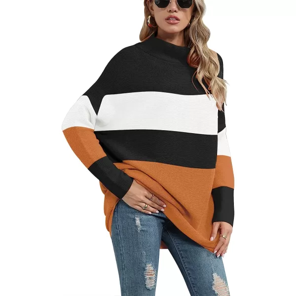 imageANRABESS Women Casual Turtleneck Batwing Sleeve Slouchy Oversized Ribbed Knit Tunic Sweaters PulloverColor Block 3