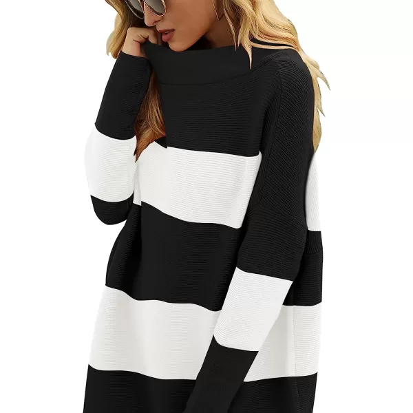 imageANRABESS Women Casual Turtleneck Batwing Sleeve Slouchy Oversized Ribbed Knit Tunic Sweaters PulloverColor Block 4
