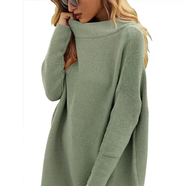 imageANRABESS Women Casual Turtleneck Batwing Sleeve Slouchy Oversized Ribbed Knit Tunic Sweaters PulloverGrass
