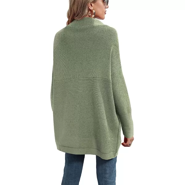imageANRABESS Women Casual Turtleneck Batwing Sleeve Slouchy Oversized Ribbed Knit Tunic Sweaters PulloverGrass