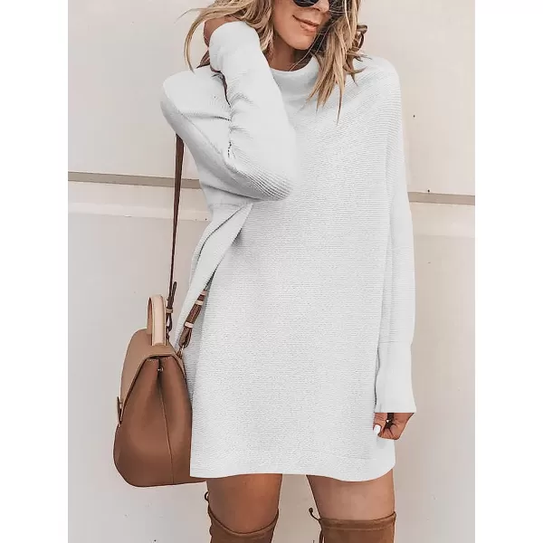 imageANRABESS Women Casual Turtleneck Batwing Sleeve Slouchy Oversized Ribbed Knit Tunic Sweaters PulloverGrey