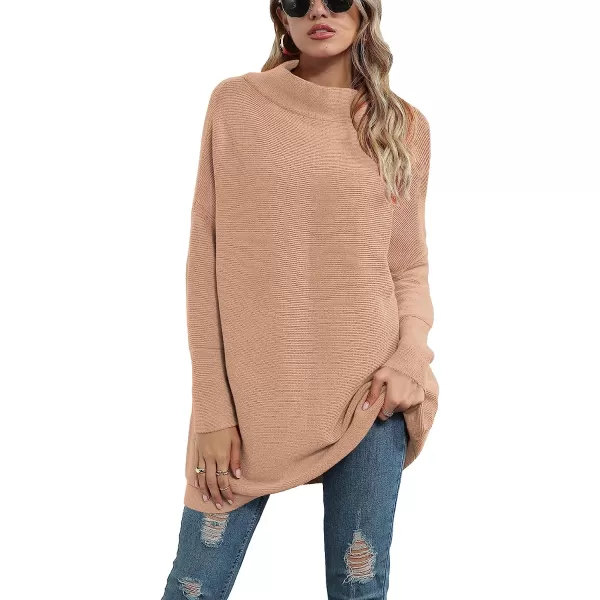 imageANRABESS Women Casual Turtleneck Batwing Sleeve Slouchy Oversized Ribbed Knit Tunic Sweaters PulloverKhaki