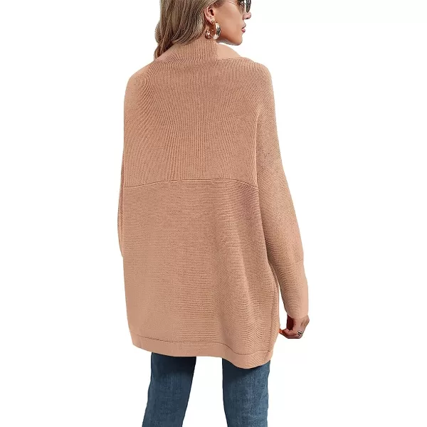 imageANRABESS Women Casual Turtleneck Batwing Sleeve Slouchy Oversized Ribbed Knit Tunic Sweaters PulloverKhaki