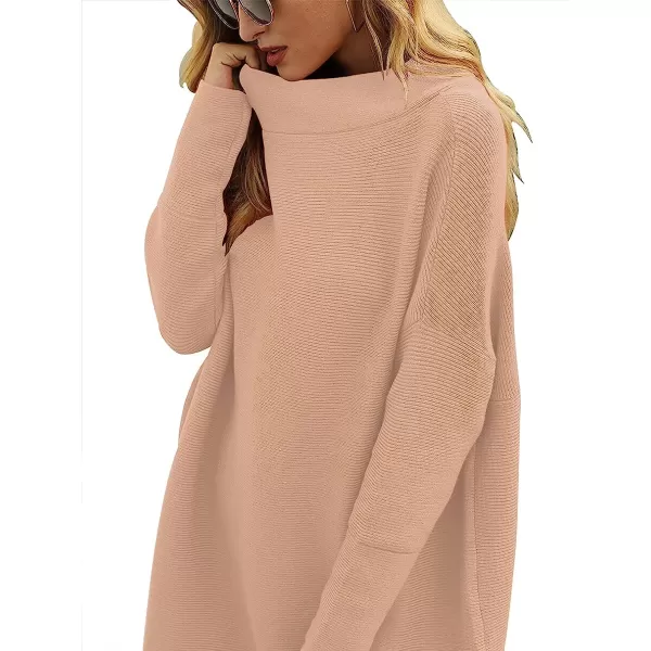 imageANRABESS Women Casual Turtleneck Batwing Sleeve Slouchy Oversized Ribbed Knit Tunic Sweaters PulloverKhaki