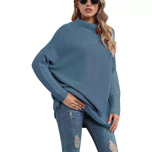 imageANRABESS Women Casual Turtleneck Batwing Sleeve Slouchy Oversized Ribbed Knit Tunic Sweaters PulloverNavyblue