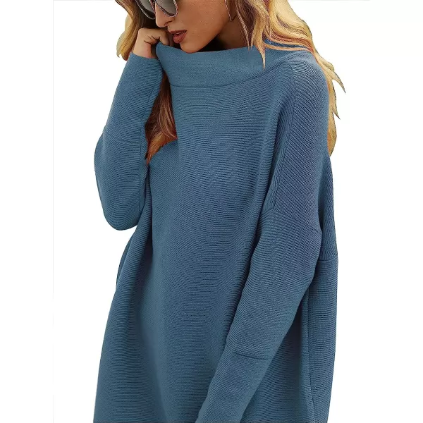imageANRABESS Women Casual Turtleneck Batwing Sleeve Slouchy Oversized Ribbed Knit Tunic Sweaters PulloverNavyblue