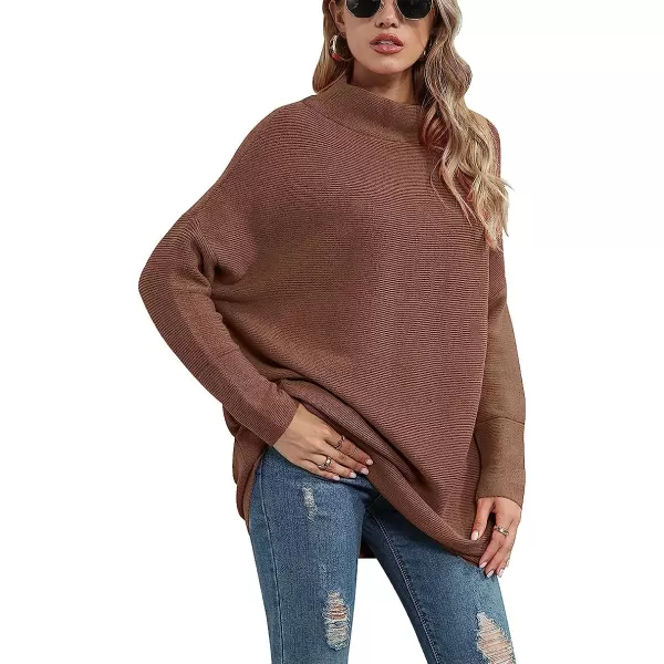 imageANRABESS Women Casual Turtleneck Batwing Sleeve Slouchy Oversized Ribbed Knit Tunic Sweaters PulloverNutmeg