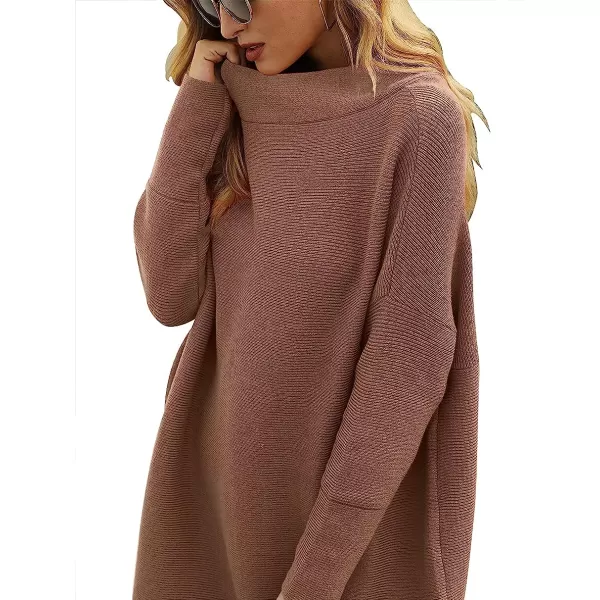 imageANRABESS Women Casual Turtleneck Batwing Sleeve Slouchy Oversized Ribbed Knit Tunic Sweaters PulloverNutmeg