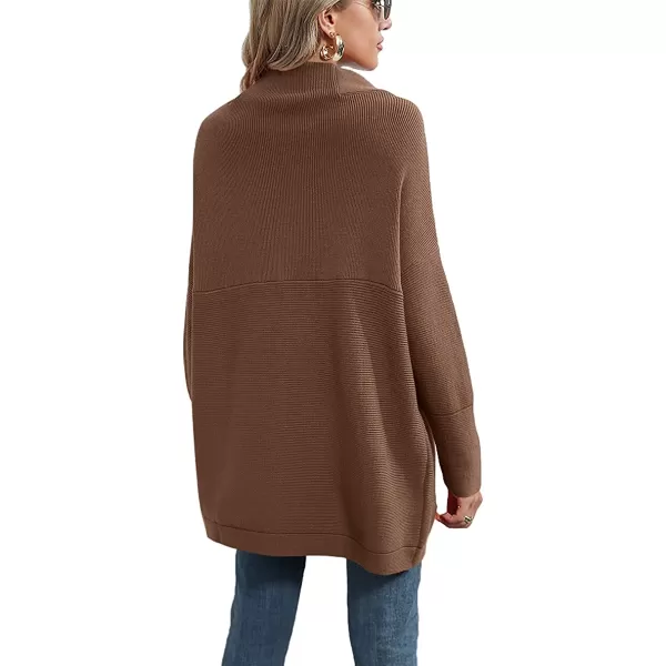 imageANRABESS Women Casual Turtleneck Batwing Sleeve Slouchy Oversized Ribbed Knit Tunic Sweaters PulloverNutmeg