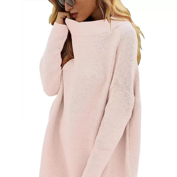 imageANRABESS Women Casual Turtleneck Batwing Sleeve Slouchy Oversized Ribbed Knit Tunic Sweaters PulloverPink