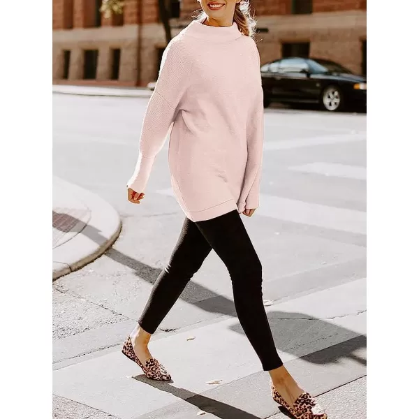 imageANRABESS Women Casual Turtleneck Batwing Sleeve Slouchy Oversized Ribbed Knit Tunic Sweaters PulloverPink