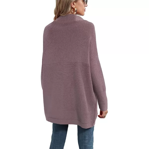 imageANRABESS Women Casual Turtleneck Batwing Sleeve Slouchy Oversized Ribbed Knit Tunic Sweaters PulloverPurple