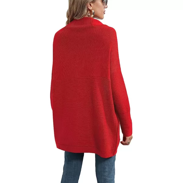 imageANRABESS Women Casual Turtleneck Batwing Sleeve Slouchy Oversized Ribbed Knit Tunic Sweaters PulloverRed