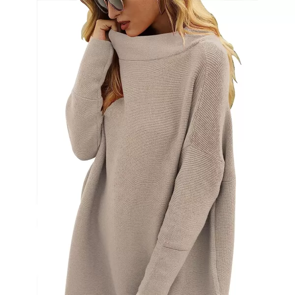 imageANRABESS Women Casual Turtleneck Batwing Sleeve Slouchy Oversized Ribbed Knit Tunic Sweaters PulloverRed Apricot