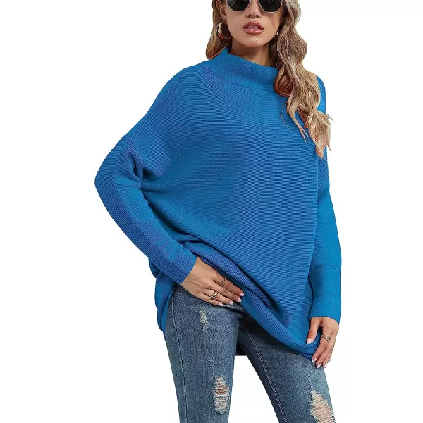 imageANRABESS Women Casual Turtleneck Batwing Sleeve Slouchy Oversized Ribbed Knit Tunic Sweaters PulloverRoyal