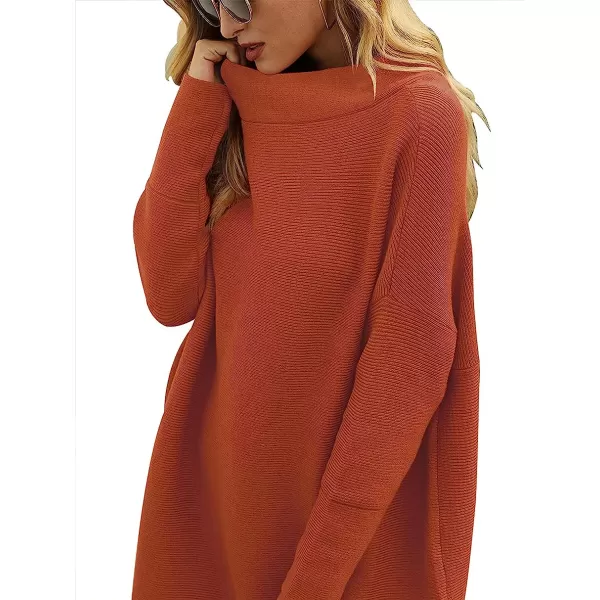 imageANRABESS Women Casual Turtleneck Batwing Sleeve Slouchy Oversized Ribbed Knit Tunic Sweaters PulloverRust