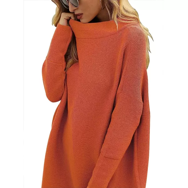imageANRABESS Women Casual Turtleneck Batwing Sleeve Slouchy Oversized Ribbed Knit Tunic Sweaters PulloverRust Orange