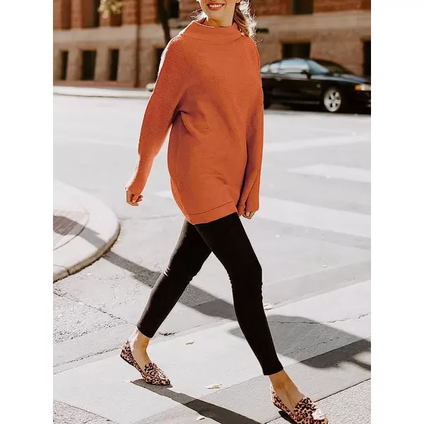 imageANRABESS Women Casual Turtleneck Batwing Sleeve Slouchy Oversized Ribbed Knit Tunic Sweaters PulloverRust Orange