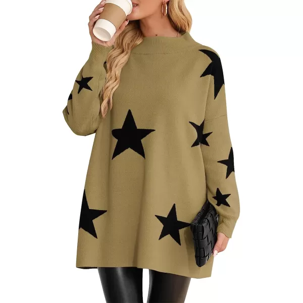 imageANRABESS Women Casual Turtleneck Batwing Sleeve Slouchy Oversized Ribbed Knit Tunic Sweaters PulloverStar Black
