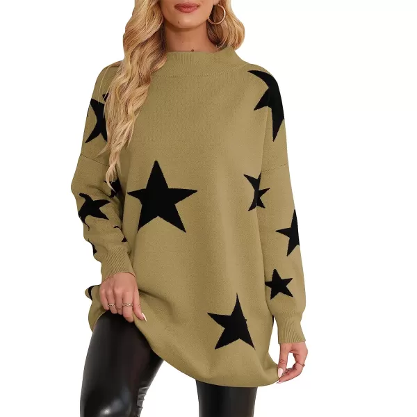 imageANRABESS Women Casual Turtleneck Batwing Sleeve Slouchy Oversized Ribbed Knit Tunic Sweaters PulloverStar Black