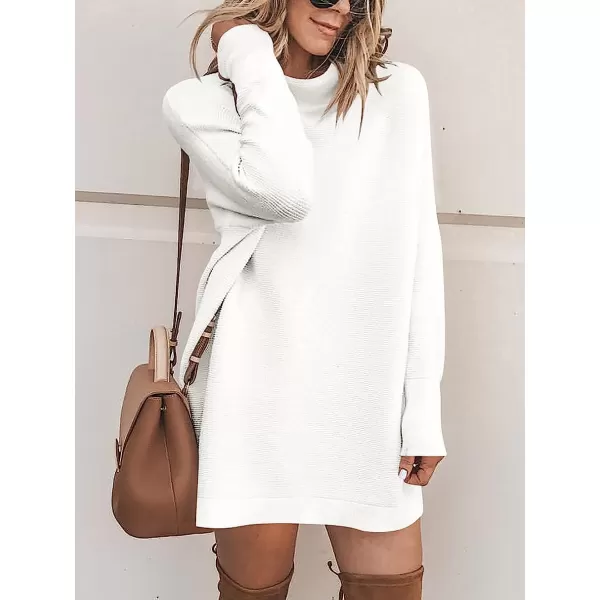imageANRABESS Women Casual Turtleneck Batwing Sleeve Slouchy Oversized Ribbed Knit Tunic Sweaters PulloverWhite