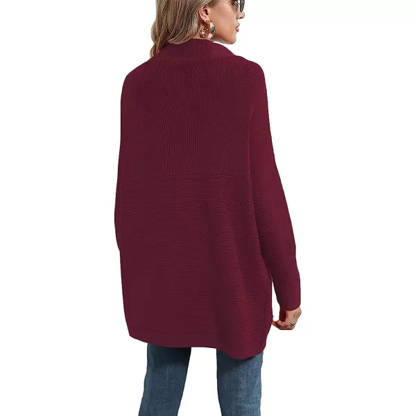 imageANRABESS Women Casual Turtleneck Batwing Sleeve Slouchy Oversized Ribbed Knit Tunic Sweaters PulloverWine Red