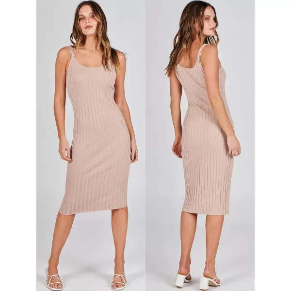 imageANRABESS Women Casual Two Piece Outfits Long Sleeve Ribbed Knit Crop Top and Bodycon Midi Dresses Pullover Sweater SetsApricot