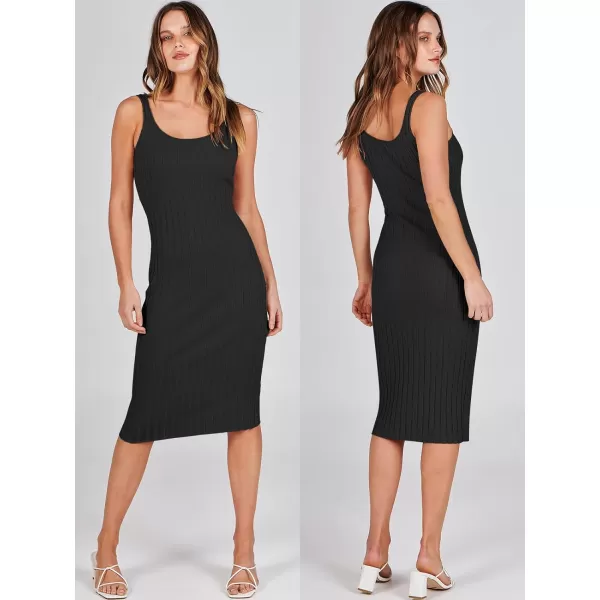 imageANRABESS Women Casual Two Piece Outfits Long Sleeve Ribbed Knit Crop Top and Bodycon Midi Dresses Pullover Sweater SetsBlack