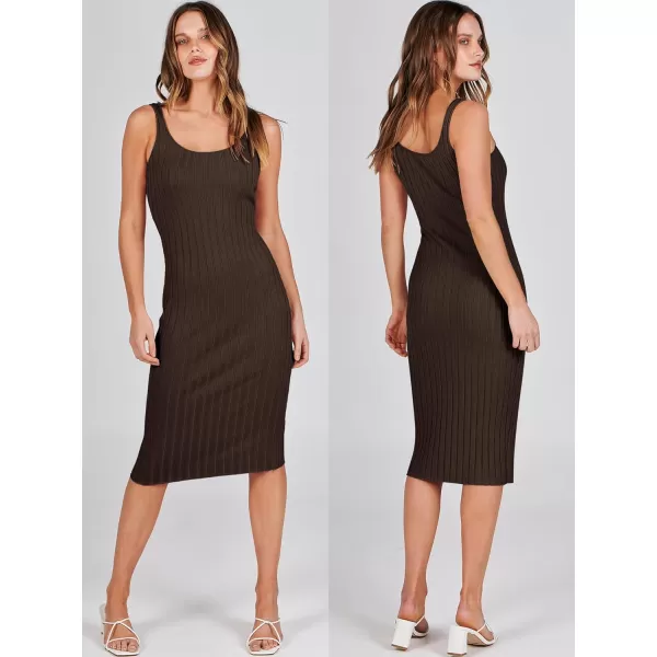 imageANRABESS Women Casual Two Piece Outfits Long Sleeve Ribbed Knit Crop Top and Bodycon Midi Dresses Pullover Sweater SetsBrown
