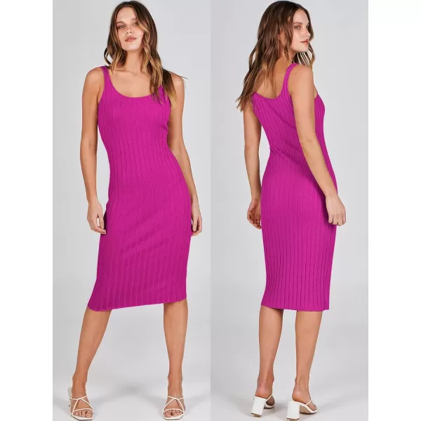 imageANRABESS Women Casual Two Piece Outfits Long Sleeve Ribbed Knit Crop Top and Bodycon Midi Dresses Pullover Sweater SetsHot Pink