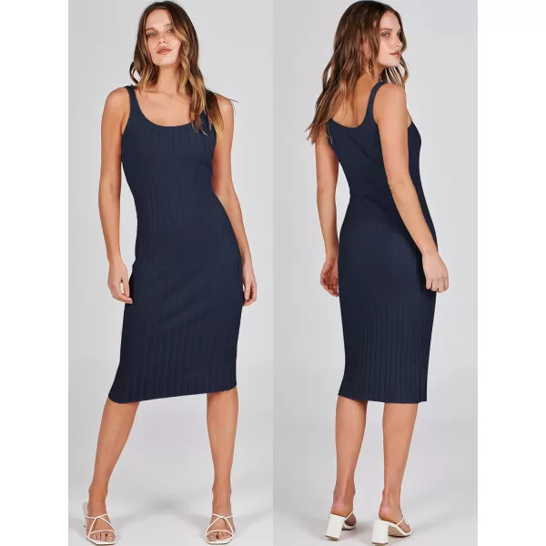 imageANRABESS Women Casual Two Piece Outfits Long Sleeve Ribbed Knit Crop Top and Bodycon Midi Dresses Pullover Sweater SetsNavy Blue